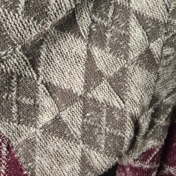 Vintage Men's XXL Novelty 3D Knit Embroidered Golf Sweater Argyle Gray Maroon Na - Picture 5 of 6